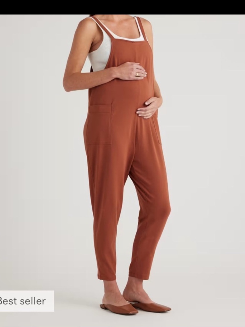 Quince Organic Cotton Maternity Overalls in Rust